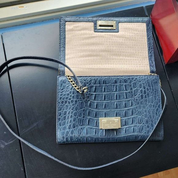 Kate Spade Navy Blue Leather Clutch with Chain/Strap - Picture 1 of 3